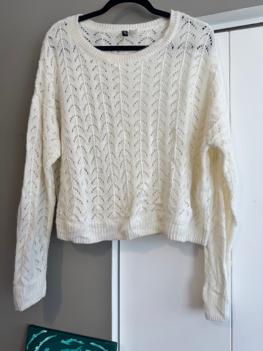 ✨ H&M Divided White Pointelle Knit Crop Sweater | Large | Soft Girl Boho Airy